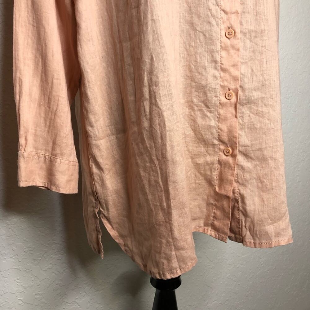 Garnet Hill light orange linen button down tunic top size Petite Large PL - Picture 3 of 14